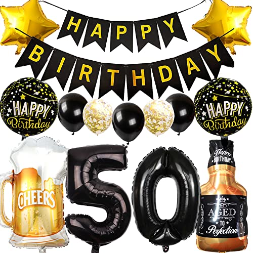 Ouceanwin Luftballon 50. Geburtstag Deko Männer Frauen, Ballons Geburtstagsdeko 50 Jahre Mann Frau, Folienballon Weinflasche Bier Deko Helium Ballon Whisky für 50 Jahr Geburtstag Party Deko von Ouceanwin