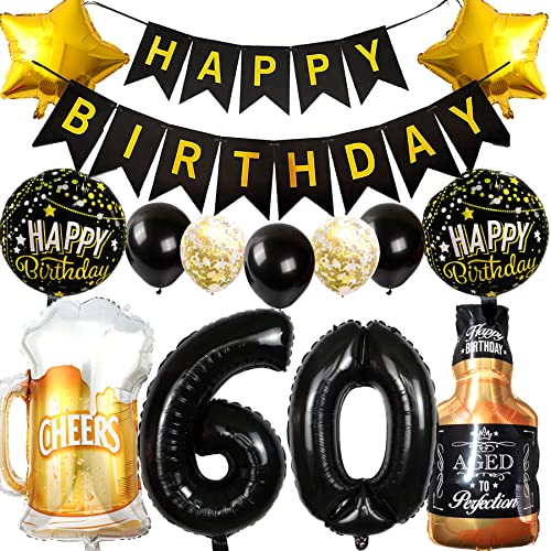 Ouceanwin Luftballon 60. Geburtstag Deko Männer Frauen, Ballons Geburtstagsdeko 60 Jahre Mann Frau, Folienballon Weinflasche Bier Deko Helium Ballon Whisky für 60 Jahr Geburtstag Party Deko von Ouceanwin