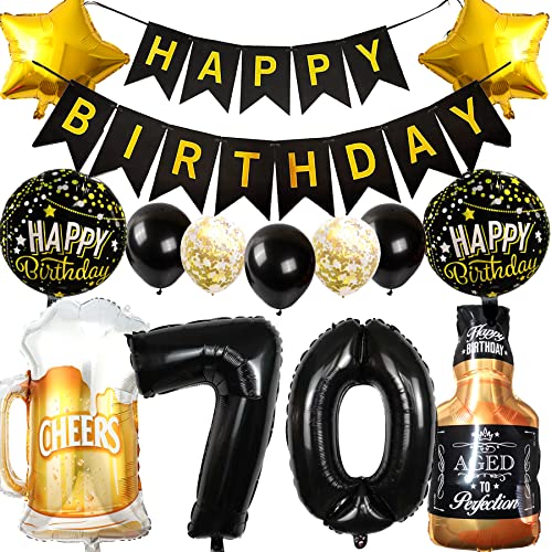 Ouceanwin Luftballon 70. Geburtstag Deko Männer Frauen, Ballons Geburtstagsdeko 70 Jahre Mann Frau, Folienballon Weinflasche Bier Deko Helium Ballon Whisky für 70 Jahr Geburtstag Party Deko von Ouceanwin