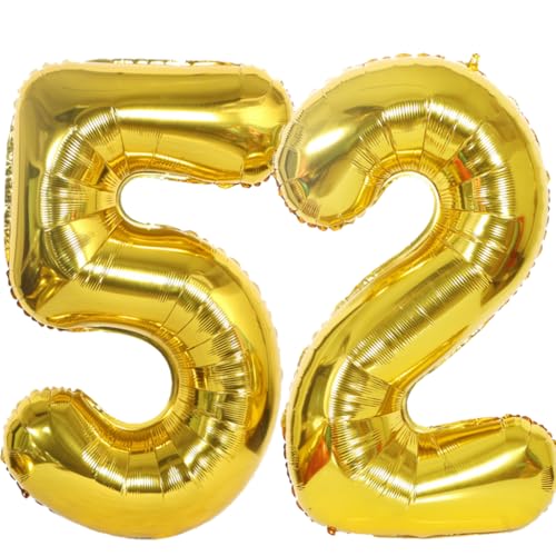 Luftballon 52 Gold, Helium Ballon 52 Goldene 52 Luftballon Geburtstag 52 Jahre, 52 Luftballon Zahl Gold, Riesen Folienballon XXL Ballon Zahlen 52 für Geburtstag Hochzeit Jubiläum Party Deko von Ouceanwin