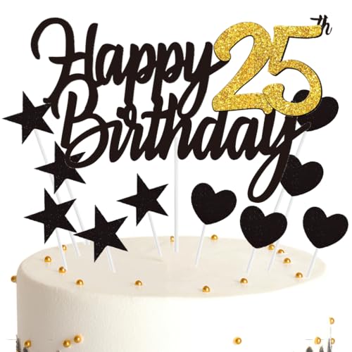 Ouceanwin Tortendeko 25. Geburtstag Frau Mann, Happy 25th Birthday Deko Schwarz Gold, Glitter Kuchendeko 25 Jahre Kuchen Topper 11 Stück Metallic Black Gold Ouceanwin Tortendeko 25. Geburtstag Frau Mann, Happy 25th Birthday Deko Schwarz Gold, Glitter Kuchendeko 25 Jahre Kuchen Topper 11 Stück Metallic Black Gold von Ouceanwin