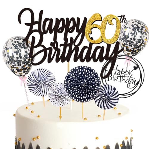 Ouceanwin Tortendeko 60. Geburtstag Frau Mann, Schwarz Kuchen Topper Happy 60th Birthday, Glitzer Kuchen Deko Geburtstag Junge 60 Jahre Cake Topper Geburtstag Deko 60 Jahre Frauen Männer von Ouceanwin