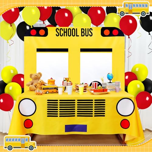 Oudain 2 Stück Schulbus-Party-Dekorationen, Schulanfang, Banner und Tischdecke, gelber Bus, Tischdecke und Hintergrund für Jungen und Mädchen, Geburtstag, Motto-Party, Gastgeschenk (210 x 130 cm) von Oudain