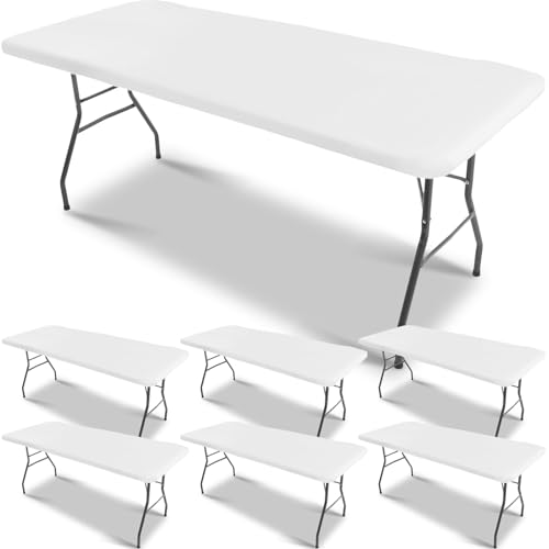 Oudain Tischdecke zum Zusammenklappen, rechteckig, Vinyl, wasserdichte Kunststoff-Tischdecke, Flanell-Rückseite, mit elastischem Rand, für drinnen, Picknick, Outdoor, Party, Camping, Weiß, 6 Stück Oudain Tischdecke zum Zusammenklappen, rechteckig, Vinyl, wasserdichte Kunststoff-Tischdecke, Flanell-Rückseite, mit elastischem Rand, für drinnen, Picknick, Outdoor, Party, Camping, Weiß, 6 Stück von Oudain