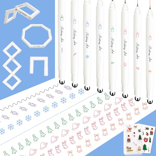 Oudizz Pastell Highlighters Christmas Textmarker Fineliner Marker Stifte 8 Stück， Coole Fidget Stifte Malsachen 7 Farben, Textmarker mit Dünnen Stress Abbauen für Scrapbook, Journaling, Planer, Büro von Oudizz