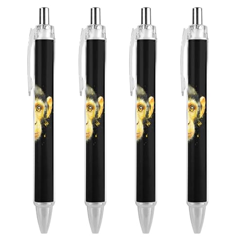 Oudrspo Aquarell-Kugelschreiber mit Affengesicht, einziehbar, 0,5 mm, glattes Schreiben, schwarze Tinte, Kugelschreiber, Notizenzubehör fürs Büro, 4 Stück von Oudrspo