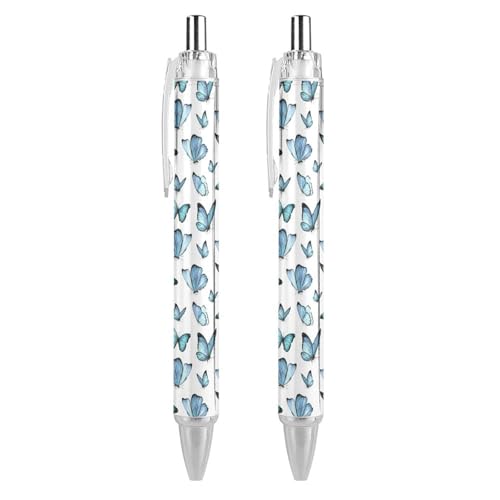 Oudrspo Aquarellstifte, blaue Schmetterlinge, schwarze Stifte, Kugelschreiber, glattes Schreiben, Gelschreiber, einziehbar, 0,5 feine Spitze, für Schule, Büro, Aquarellfarben, blaue Schmetterlinge, 2 von Oudrspo