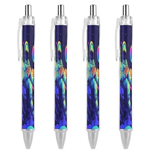 Oudrspo Astronaut Aliens Pizza Kugelschreiber, Druckkugelschreiber, 0,5 mm, glattes Schreiben, schwarze Tinte, Kugelschreiber, Notizenzubehör fürs Büro, 4 Stück von Oudrspo