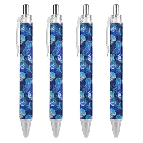 Oudrspo Blaue Quallen, schwarze Stifte, Kugelschreiber, glattes Schreiben, Gelschreiber, einziehbar, 0,5 feine Spitze, für Schule, Büro, blaue Quallen, Muster, 1 Stück von Oudrspo