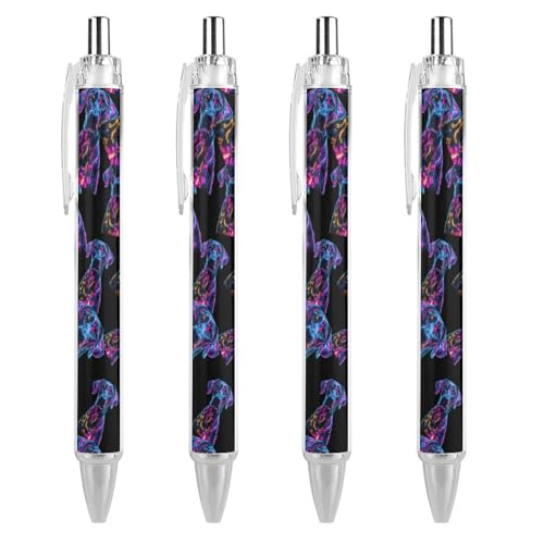 Oudrspo Bunter Kugelschreiber mit Doggen-Motiv, einziehbar, 0,5 mm, glattes Schreiben, schwarze Tinte, Kugelschreiber, Notizenzubehör fürs Büro, 4 Stück von Oudrspo