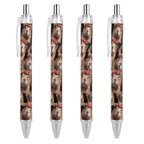 Oudrspo Capybara mit Erdbeer-Kugelschreiber, Druckstift, 0,5 mm, glattes Schreiben, schwarze Tinte, Kugelschreiber, Notizzubehör fürs Büro, 4 Stück Oudrspo Capybara mit Erdbeer-Kugelschreiber, Druckstift, 0,5 mm, glattes Schreiben, schwarze Tinte, Kugelschreiber, Notizzubehör fürs Büro, 4 Stück von Oudrspo