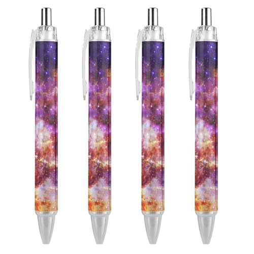 Oudrspo Galaxy Universe schwarze Kugelschreiber, Kugelschreiber, glattes Schreiben, Gelstifte, einziehbar, 0,5 feine Spitze, für Schule, Büro, Galaxie-Universum-Muster, 4 Stück von Oudrspo