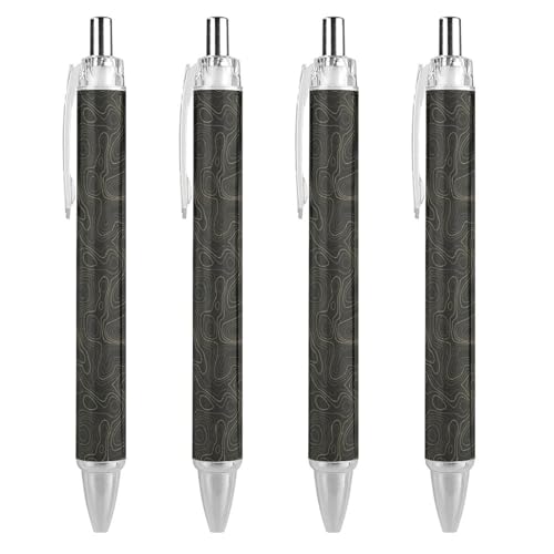 Oudrspo Geography schwarze Stifte, Kugelschreiber, glattes Schreiben, Gelschreiber, einziehbar, 0,5 feine Spitze, für Schule, Büro, Geographie-Muster, 4 Stück von Oudrspo