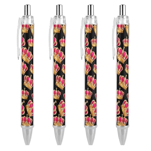 Oudrspo King Kugelschreiber, Druckkugelschreiber, 0,5 mm, glattes Schreiben, schwarze Tinte, Kugelschreiber, Notizenzubehör fürs Büro, 4 Stück von Oudrspo