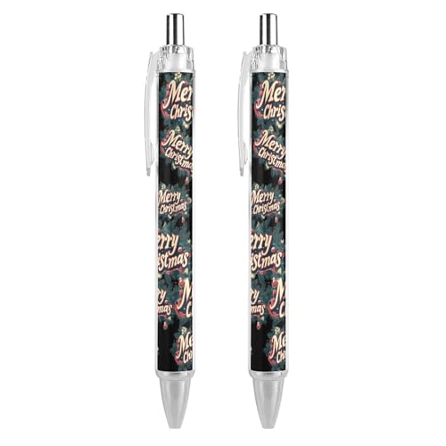 Oudrspo Kugelschreiber „Frohe Weihnachten, einziehbar, 0,5 mm, glattes Schreiben, schwarze Tinte, Kugelschreiber, Notizenzubehör fürs Büro, 2 Stück von Oudrspo