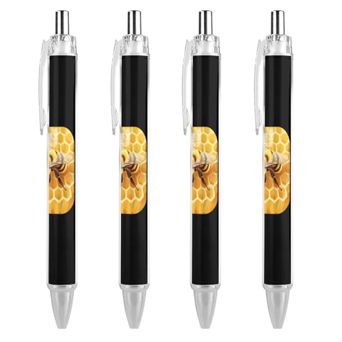 Oudrspo Kugelschreiber mit Bienen-Motiv, einziehbar, 0,5 mm, glattes Schreiben, schwarze Tinte, Kugelschreiber, Notizenzubehör fürs Büro, 4 Stück Oudrspo Kugelschreiber mit Bienen-Motiv, einziehbar, 0,5 mm, glattes Schreiben, schwarze Tinte, Kugelschreiber, Notizenzubehör fürs Büro, 4 Stück von Oudrspo