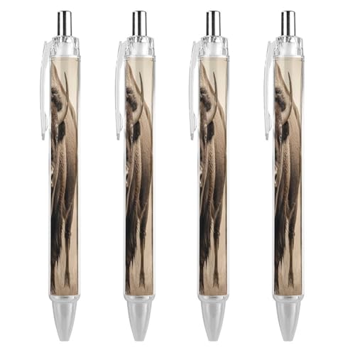 Oudrspo Kugelschreiber mit Bison-Tiermotiv, einziehbar, 0,5 mm, glattes Schreiben, schwarze Tinte, Kugelschreiber, Notizenzubehör fürs Büro, 4 Stück von Oudrspo