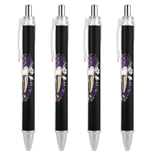 Oudrspo Kugelschreiber mit Blumenmotiv, einziehbar, 0,5 mm, glattes Schreiben, schwarze Tinte, Kugelschreiber, Notizenzubehör fürs Büro, 4 Stück von Oudrspo