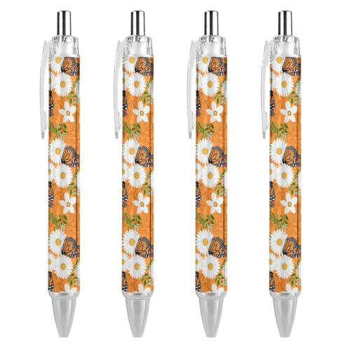 Oudrspo Kugelschreiber mit Blumenmotiven, Schmetterlinge, Schwarz, glattes Schreiben, Gelschreiber, einziehbar, 0,5 feine Spitze, für Schule, Büro, Blumenmuster, Schmetterlinge, 1 Stück von Oudrspo