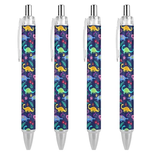 Oudrspo Kugelschreiber mit Dinosaurier-Blumen, schwarz, glattes Schreiben, Gelstifte, einziehbar, 0,5 feine Spitze, für Schule, Büro, Dinosaurier-Blumenmuster, 2 Stück von Oudrspo