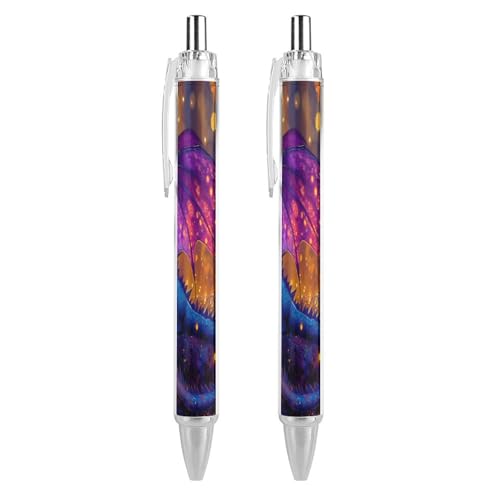 Oudrspo Kugelschreiber mit Drachen- und Pilzmotiv, einziehbar, 0,5 mm, glattes Schreiben, schwarze Tinte, Kugelschreiber, Notizenzubehör fürs Büro, 2 Stück von Oudrspo