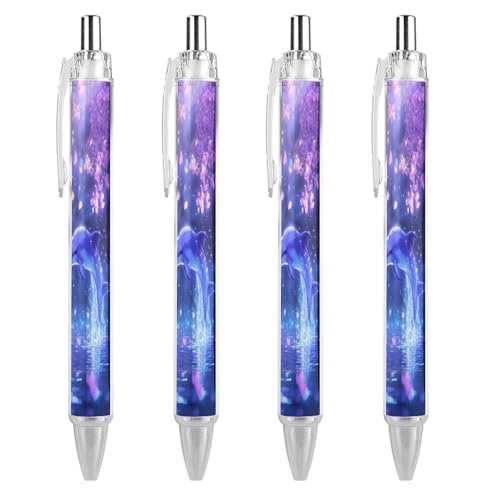 Oudrspo Kugelschreiber mit Feder-Delfin-Kirschblumen, Druckkugelschreiber, 0,5 mm, glattes Schreiben, schwarze Tinte, Kugelschreiber, Notizenzubehör fürs Büro, 4 Stück von Oudrspo
