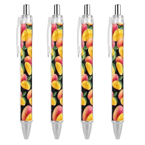 Oudrspo Kugelschreiber mit Fruchtmuster, Druckkugelschreiber, 0,5 mm, glattes Schreiben, schwarze Tinte, Kugelschreiber, Notizenzubehör fürs Büro, 4 Stück von Oudrspo
