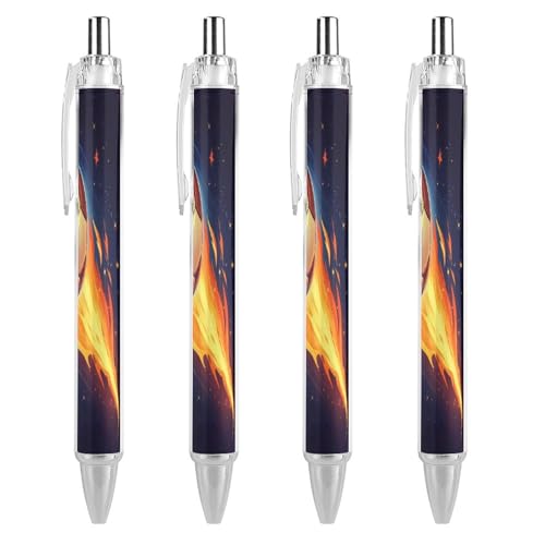 Oudrspo Kugelschreiber mit Fußball-Motiv, fliegende Flammen, Druckkugelschreiber, 0,5 mm, glattes Schreiben, schwarze Tinte, Kugelschreiber, Notizenzubehör fürs Büro, 4 Stück von Oudrspo