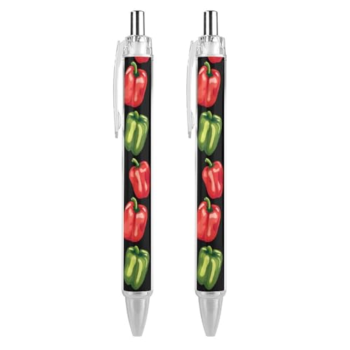 Oudrspo Kugelschreiber mit Glockenpfeffer-Motiv, einziehbar, 0,5 mm, glattes Schreiben, schwarze Tinte, Kugelschreiber, Notizenzubehör fürs Büro, 2 Stück von Oudrspo