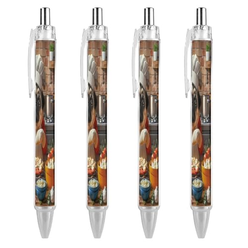 Oudrspo Kugelschreiber mit Mops-Hunde-Koch, Druckkugelschreiber, 0,5 mm, glattes Schreiben, schwarze Tinte, Kugelschreiber, Notizenzubehör fürs Büro, 4 Stück von Oudrspo