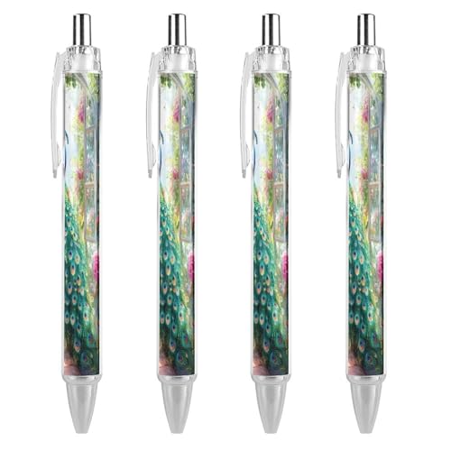 Oudrspo Kugelschreiber mit Pfauenmotiv im Garten, einziehbar, 0,5 mm, glattes Schreiben, schwarze Tinte, Kugelschreiber, Notizzubehör fürs Büro, 4 Stück Oudrspo Kugelschreiber mit Pfauenmotiv im Garten, einziehbar, 0,5 mm, glattes Schreiben, schwarze Tinte, Kugelschreiber, Notizzubehör fürs Büro, 4 Stück von Oudrspo