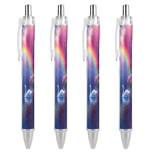 Oudrspo Kugelschreiber mit Regenbogen-Seeschwalben-Motiv, einziehbar, 0,5 mm, glattes Schreiben, schwarze Tinte, Kugelschreiber, Notizzubehör fürs Büro, 4 Stück von Oudrspo