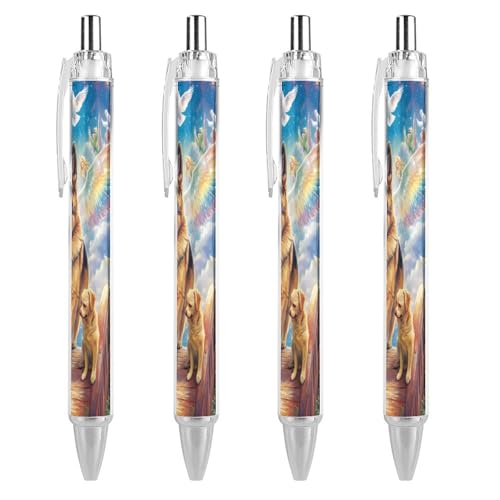 Oudrspo Kugelschreiber mit Regenbogenmotiv, Deutscher Schäferhund, Druckkugelschreiber, 0,5 mm, glattes Schreiben, schwarze Tinte, Kugelschreiber, Notizzubehör fürs Büro, 4 Stück von Oudrspo