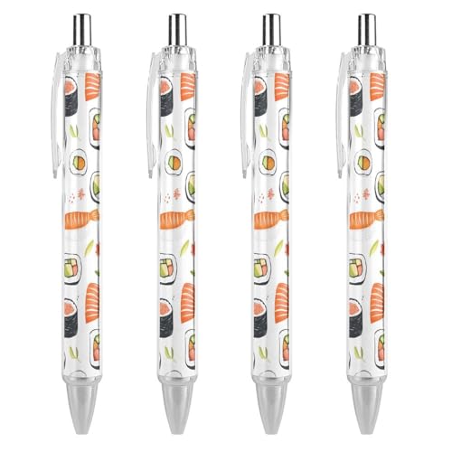 Oudrspo Kugelschreiber mit Sushi-Food-Muster, Druckkugelschreiber, 0,5 mm, glattes Schreiben, schwarze Tinte, Kugelschreiber, Notizenzubehör fürs Büro, 4 Stück von Oudrspo