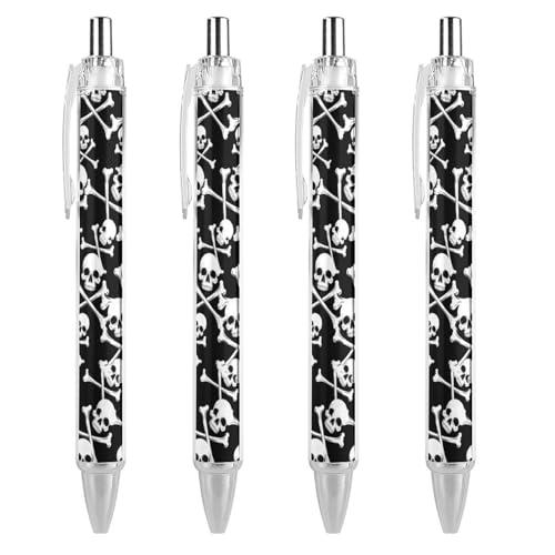 Oudrspo Kugelschreiber mit Totenkopf-Motiv, einziehbar, 0,5 mm, glattes Schreiben, schwarze Tinte, Kugelschreiber, Notizen-Zubehör fürs Büro, 4 Stück von Oudrspo