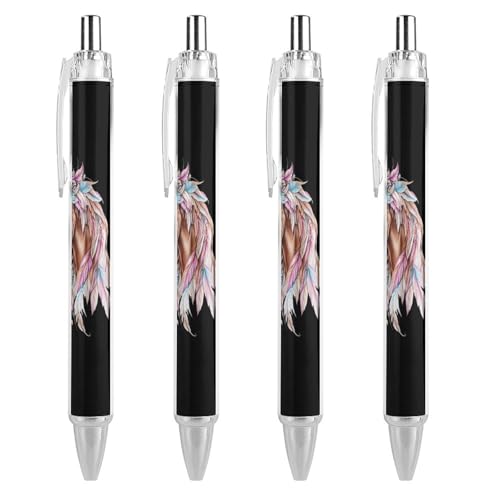 Oudrspo Kugelschreiber mit Traumfänger-Pferd, Druckkugelschreiber, 0,5 mm, glattes Schreiben, schwarze Tinte, Kugelschreiber, Notizenzubehör fürs Büro, 4 Stück Oudrspo Kugelschreiber mit Traumfänger-Pferd, Druckkugelschreiber, 0,5 mm, glattes Schreiben, schwarze Tinte, Kugelschreiber, Notizenzubehör fürs Büro, 4 Stück von Oudrspo