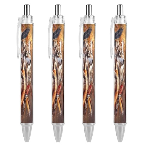 Oudrspo Kugelschreiber mit Wölfen und Traumfängern, 0,5 mm, glattes Schreiben, schwarze Tinte, Kugelschreiber, Notizenzubehör fürs Büro, 4 Stück Oudrspo Kugelschreiber mit Wölfen und Traumfängern, 0,5 mm, glattes Schreiben, schwarze Tinte, Kugelschreiber, Notizenzubehör fürs Büro, 4 Stück von Oudrspo