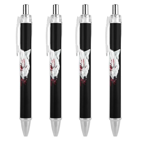 Oudrspo Kugelschreiber mit Wolf-Motiv, einziehbar, 0,5 mm, glattes Schreiben, schwarze Tinte, Kugelschreiber, Notizen-Zubehör fürs Büro, 4 Stück von Oudrspo