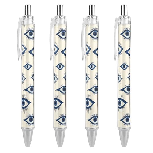 Oudrspo Kugelschreiber mit bösem Augenmuster, einziehbarer Stift, 0,5 mm, glattes Schreiben, schwarze Tinte, Kugelschreiber, Notizzubehör fürs Büro, 4 Stück von Oudrspo