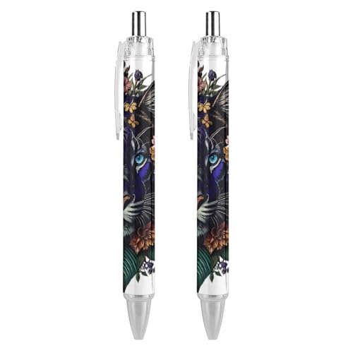 Oudrspo Kugelschreiber mit floraler abstrakter Malerei, schmal, einziehbar, schwarze Tinte, 0,5 mm, Kugelschreiber zum Schreiben und Unterschreiben, für Zuhause, Schule, Büro, 2 Stück von Oudrspo