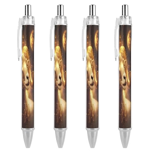 Oudrspo Kugelschreiber mit goldenem Sternzeichen-Schaf, einziehbar, 0,5 mm, glattes Schreiben, schwarze Tinte, Kugelschreiber, Notizzubehör fürs Büro, 4 Stück von Oudrspo
