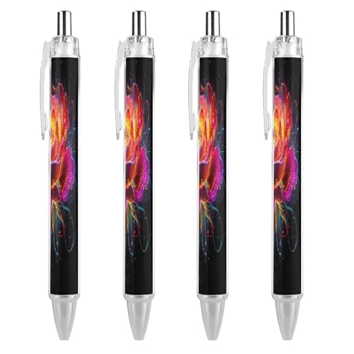 Oudrspo Kugelschreiber mit leuchtenden Blütenblättern, Druckkugelschreiber, 0,5 mm, glattes Schreiben, schwarze Tinte, Kugelschreiber, Notizenzubehör fürs Büro, 4 Stück von Oudrspo