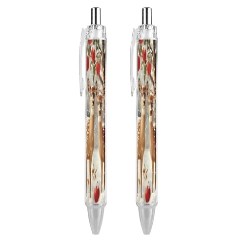 Oudrspo Kugelschreiber mit niedlichem Hirsch-Motiv, schneebedeckter Baum, einziehbar, 0,5 mm, glattes Schreiben, schwarze Tinte, Kugelschreiber, Notizzubehör fürs Büro, 2 Stück von Oudrspo