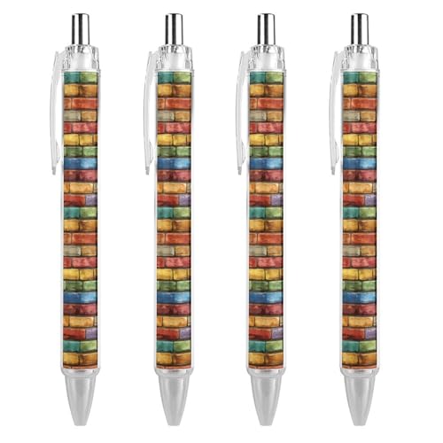 Oudrspo Lustiger Kugelschreiber in Ziegelstein-Optik, bedruckt, einziehbar, schwarz, runder Schaft, feine Spitze, 0,5 mm, 1/2/4 Stück von Oudrspo