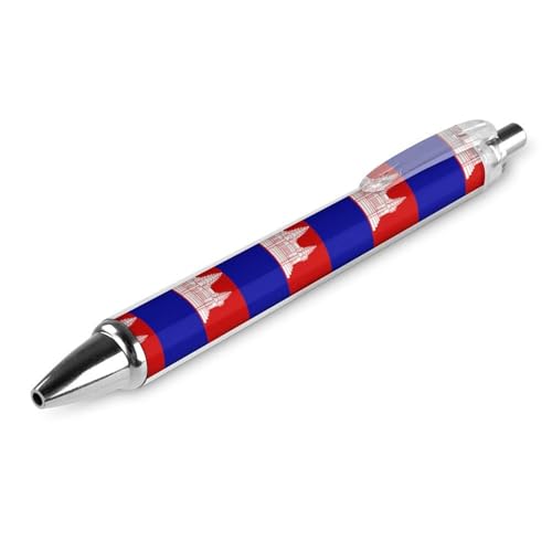 Oudrspo Lustiger Kugelschreiber mit Motiv „Kambodscha, kambodschanische Flagge, bedruckt, einziehbar, schwarz, runder Schaft, feine Spitze, 0,5 mm, 1/2/4 Stück von Oudrspo