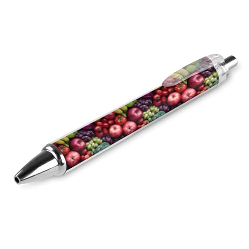 Oudrspo Lustiger Kugelschreiber mit Obst, Gemüse, Trauben, Erdbeeren und Bananen, bedruckt, einziehbar, schwarzer runder Schaft, feine Spitze, 0,5 mm, 1/2/4 Stück von Oudrspo