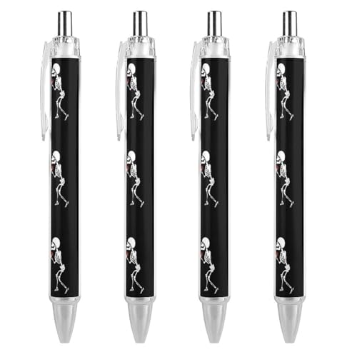Oudrspo Lustiger Kugelschreiber mit Skelett-Motiv, bedruckt, einziehbar, schwarz, runder Schaft, feine Spitze, 0,5 mm, 1/2/4 Stück von Oudrspo