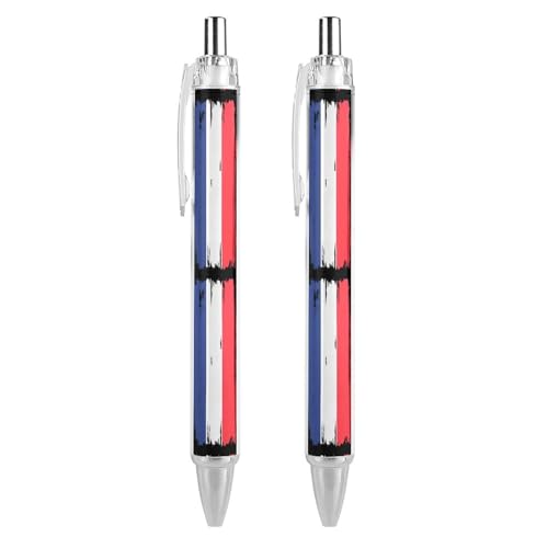Oudrspo Lustiger Kugelschreiber mit US- und Frankreich-Flagge, bedruckt, einziehbar, schwarzer runder Schaft, feine Spitze, 0,5 mm, 1/2/4 Stück von Oudrspo