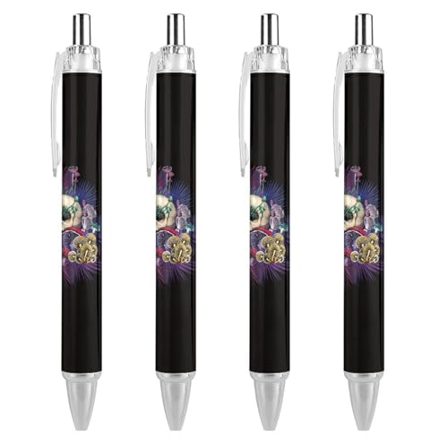 Oudrspo Magic Trippy Mushrooms Totenkopf-Kugelschreiber, glattes Schreiben, Gelschreiber, einziehbar, 0,5 feine Spitze, für Schule, Büro, Magische Trippy-Pilze, Totenkopf-Muster, 2 Stück von Oudrspo