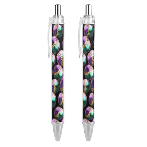 Oudrspo Mardi And Gras Farbiger Baseball-Kugelschreiber, Druckkugelschreiber, 0,5 mm, glattes Schreiben, schwarze Tinte, Kugelschreiber, Notizzubehör fürs Büro, 2 Stück von Oudrspo